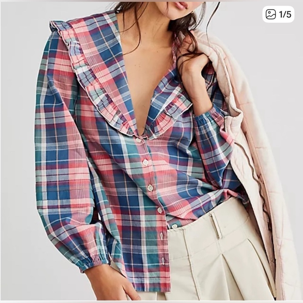 FREE PEOPLE MULTICOLOR PLAID SHIRT - Picture 4 of 6